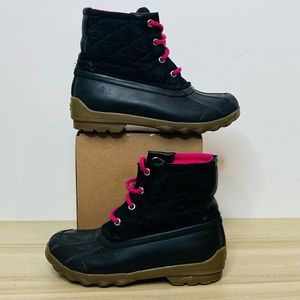 Sperry Port Waterproof Black Tan Snow Warm Kids Girls Boots Size 13